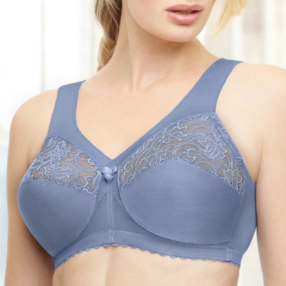 Glamorise 48i MAGIC LIFT Support Bra LACE~CUPS & WIDE~COMFORT~STRAPS Blue NEW - Picture 12 of 12
